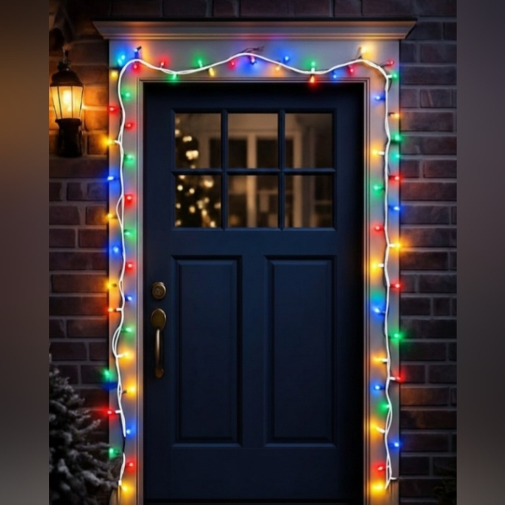 FESTIVE GARLAND WITH MULTICOLORED LIGHTS. 290" LONG. EACH BULB 2" LONG.